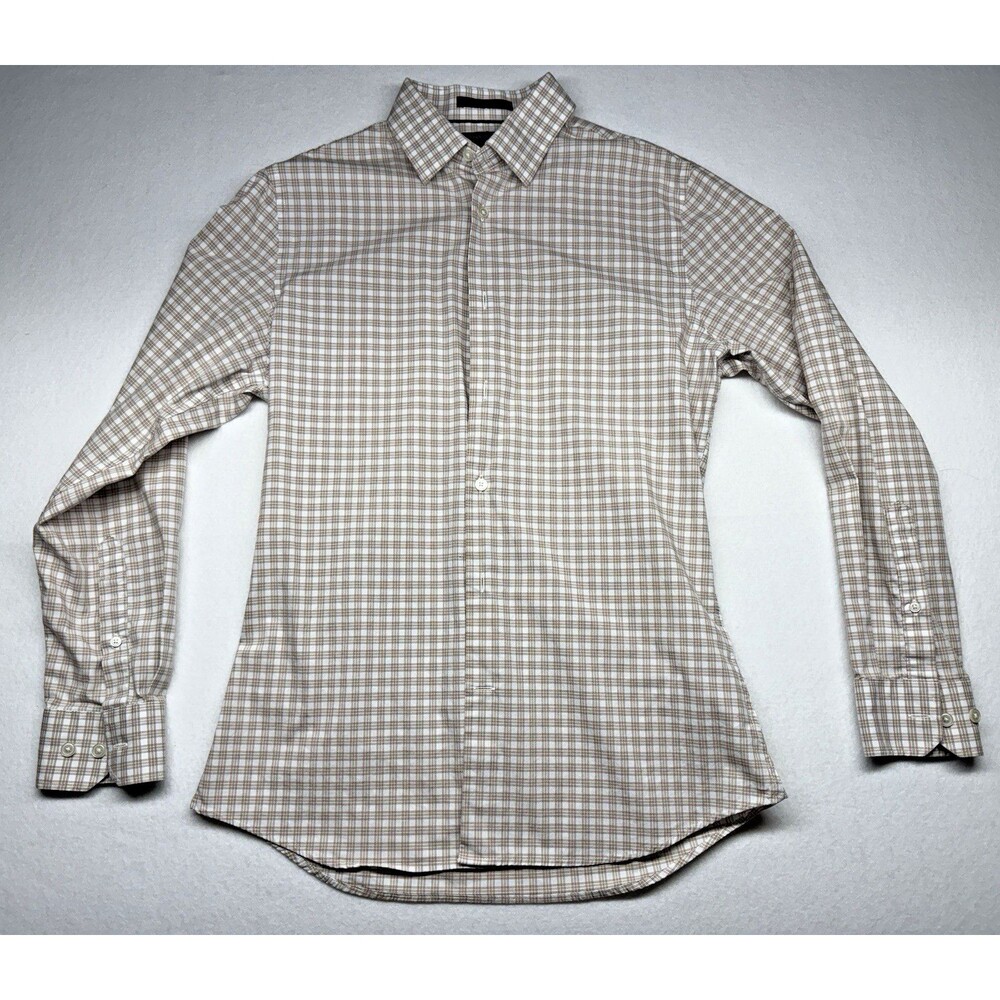 Banana Republic Shirt Mens Small Brown Plaid Athletic Fit Wrinkle Resistant